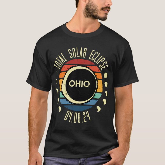 Camiseta Total Solar Eclipse Ohio Sunset Retro 04.08.24 Hom (Frente)