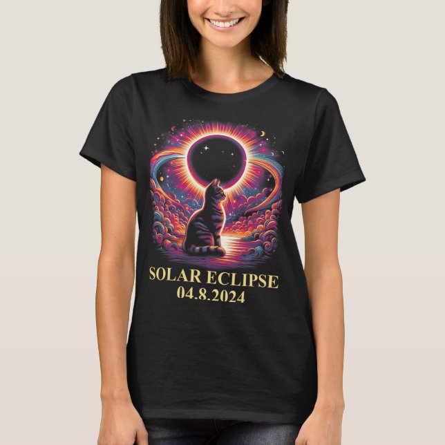 Camiseta Totalidade do Cat Solar Eclipse 2024 abril 8 Homen (Frente)