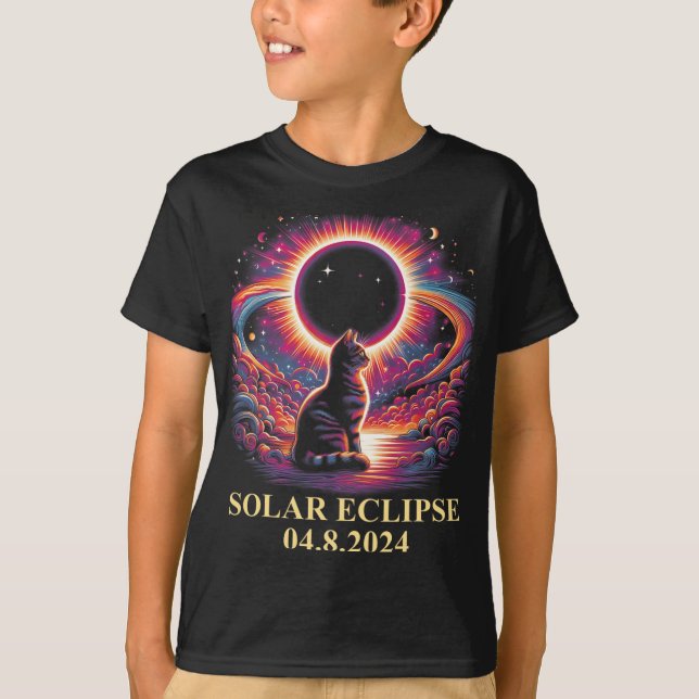 Camiseta Totalidade do Cat Solar Eclipse 2024 abril 8 Homen (Frente)