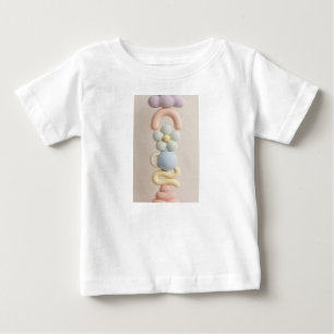 Camiseta Totem de Argila 3D Pastel com Flor, Nuvem e Arco