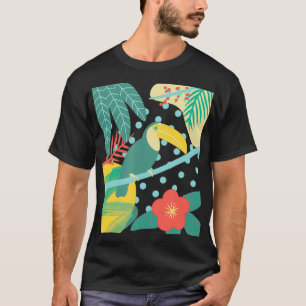 Camiseta Toucan Bird Tropical Cuja Palma De Folha De Folha