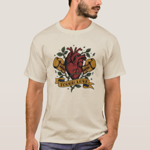 Camiseta Tough Love Boxe Coração Tatuagem de Rosa Flash For