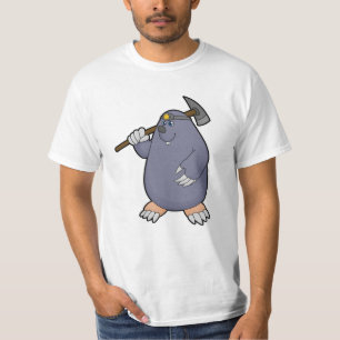 Camiseta Toupeira como Fazendeiro com Enxada e Holofote