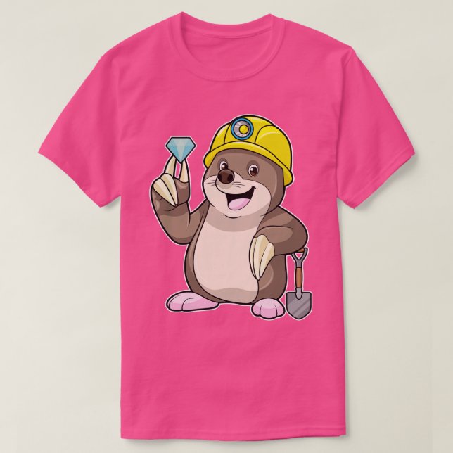 Camiseta Toupeira como Mineiro com Diamante de Pá (Frente do Design)