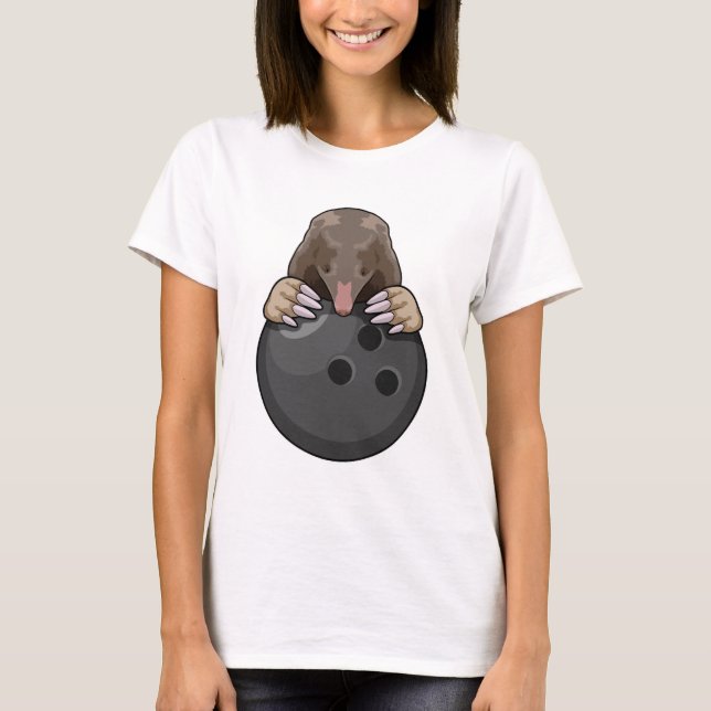 Camiseta Toupeira no boliche com bola de boliche (Frente)