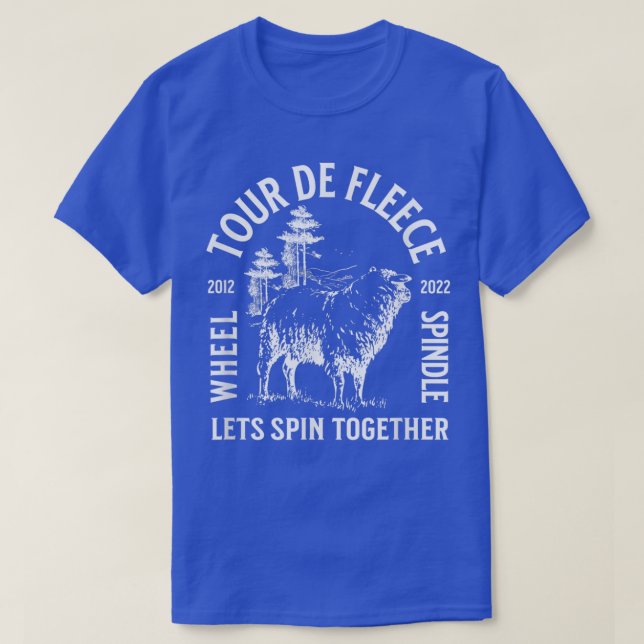 Camiseta Tour de Fleece Fiber para Girar Rodas Handspin (Frente do Design)
