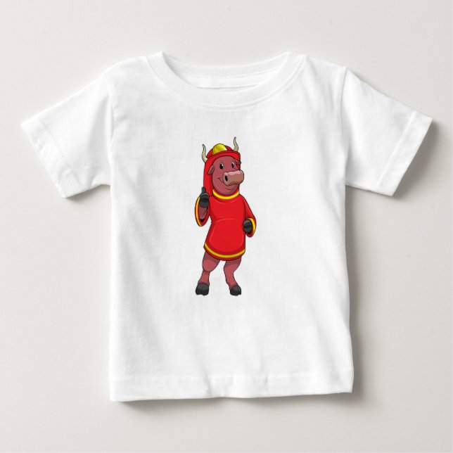 Camiseta Touro como Bombeiro com Capacete (Frente)