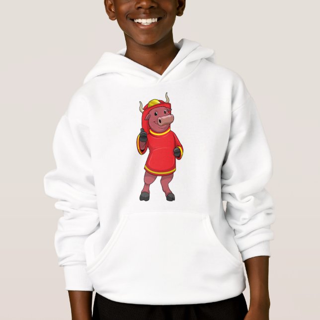 Camiseta Touro como Bombeiro com Capacete (Frente)