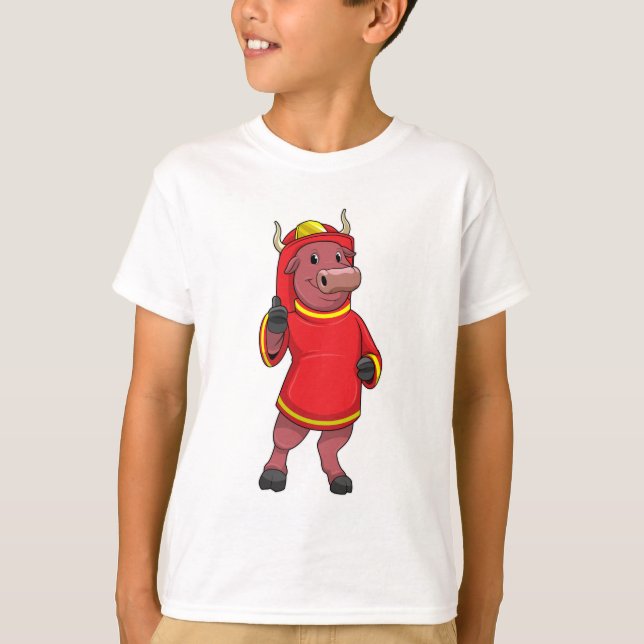 Camiseta Touro como Bombeiro com Capacete (Frente)