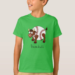 Camiseta Touro de desenho animado fofo de beisebol