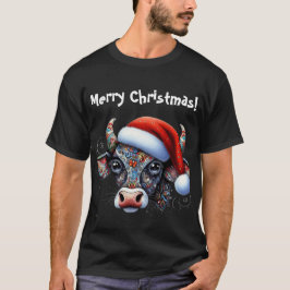 Camiseta Touro de Vaca de Natal com Chapéu Foliar Mexicano 