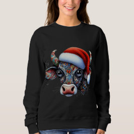 Camiseta Touro de Vaca de Natal com Santa Hat Arte Foliar M
