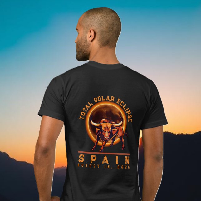 Camiseta Touro Eclipse Solar Total - Espanha 2026 (Total Solar Eclipse- Spain 2026 Bull T-Shirt)