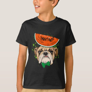 Camiseta Touro Engraçado Cachorro Vestindo Fruta de melanci