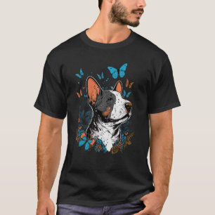 Camiseta Touro Feliz Terrier com Flores e Borboletas 1