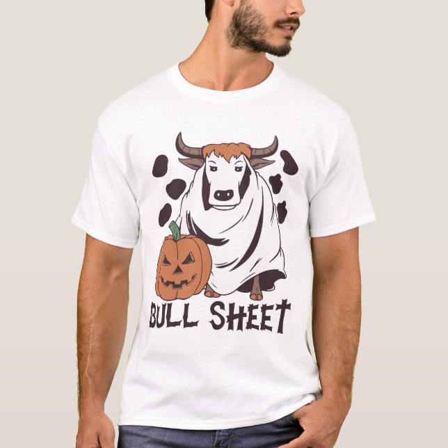 Camiseta Touro Folha Fantasma Vaca Halloween Engraçado Isto (Frente)