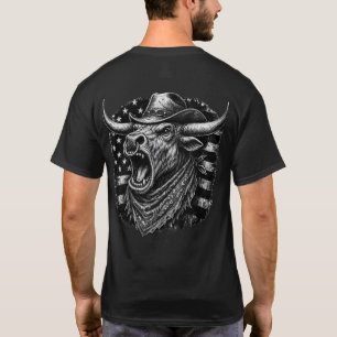 Camiseta Touro longhorn Cowboy Rugindo com a Bandeira Ameri