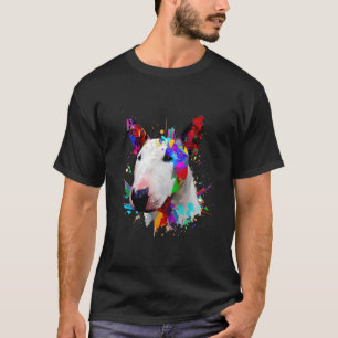 Camiseta Touro Terrier Abstrato Colorir Espalhos Pintura