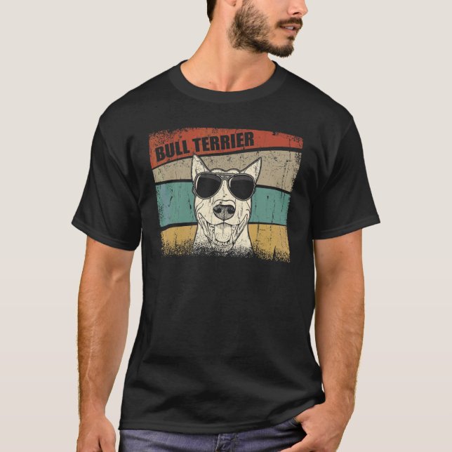Camiseta Touro Terrier Cão Legal Estilo Retroativo Simples  (Frente)