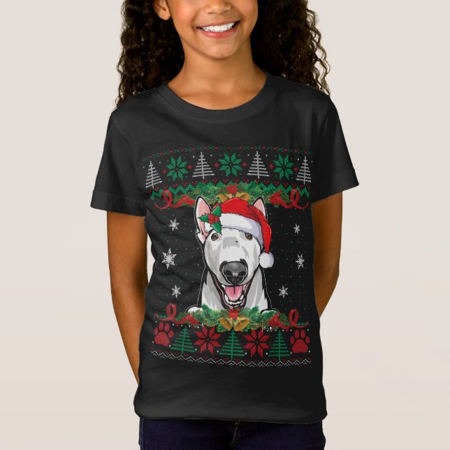 Camiseta Touro Terrier Papais noeis de Natal Feio Cachorro  (Frente)