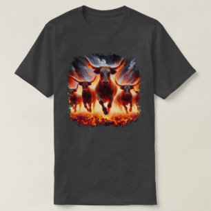Camiseta Touros Cobrando em uma Paisagem de Fogo