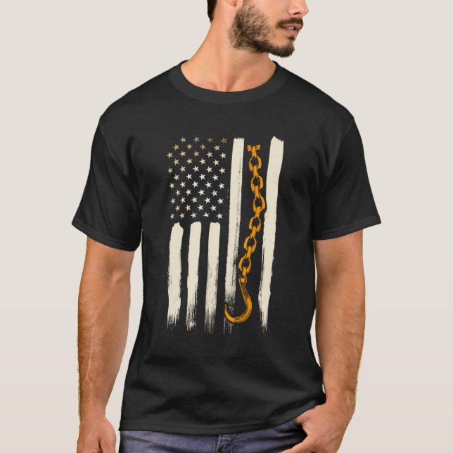 Camiseta Tow Truck Driver Oferece Bandeira Americana Patrió (Frente)