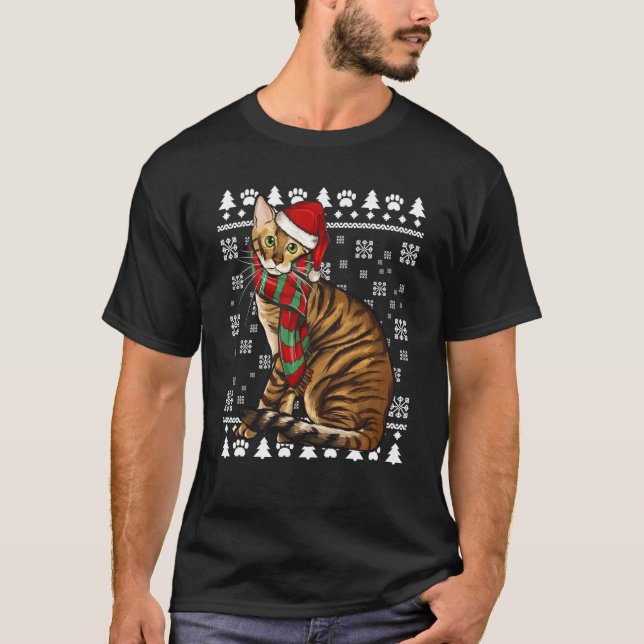 Camiseta Toyger Cat Santa Hat Natal Feia Natal (Frente)