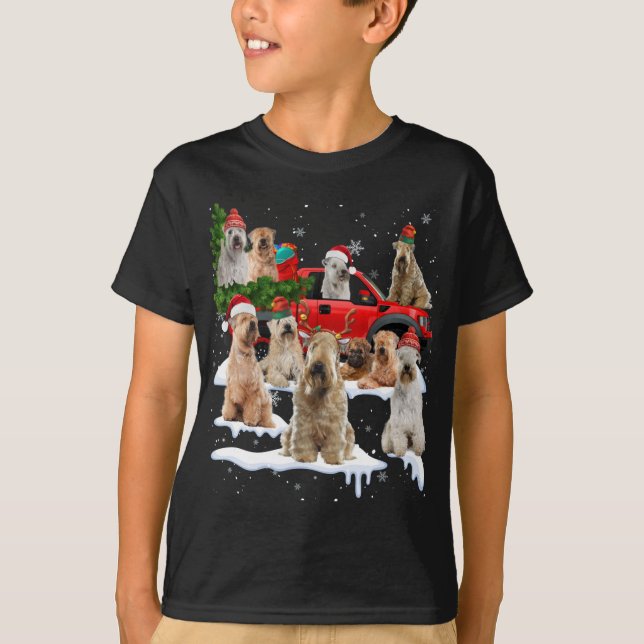 Camiseta Tr de Natal de Caminhão Vermelho Terrier com reves (Frente)