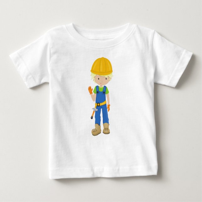 Camiseta Trabalhador da Construção, Cabelo Loiro, Menino Bo (Frente)