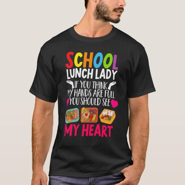 Camiseta Trabalhador de Café Escolar Almoço Lady Food Trays (Frente)
