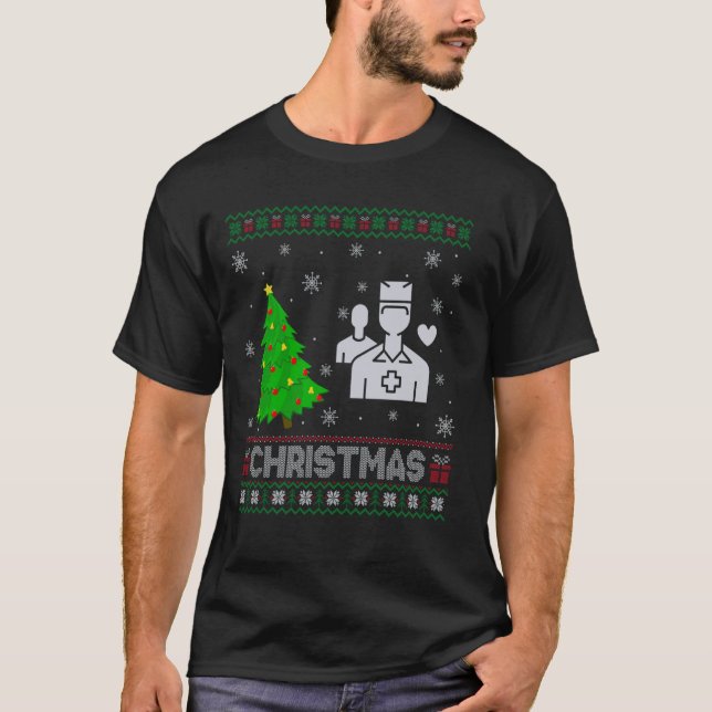Camiseta Trabalhador de Saúde Xmas Tree Lighting Ugly Chris (Frente)