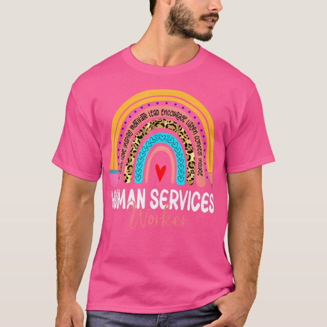 Camiseta Trabalhador de Serviços Humanos Leopard Rainbow He (Frente)