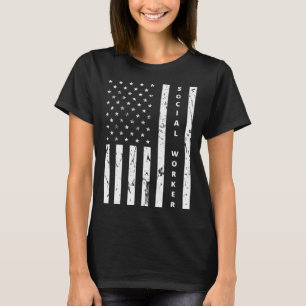 Camiseta Trabalhador Social Bandeira Vintage dos EUA Orgulh