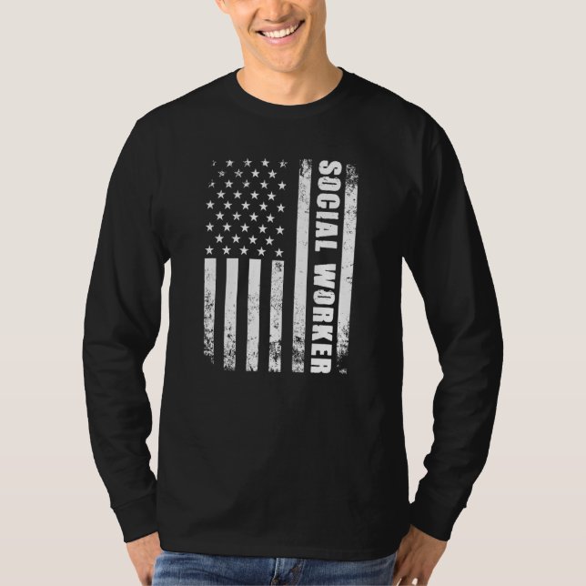 Camiseta Trabalhador Social Com Bandeira Americana Usa Patr (Frente)