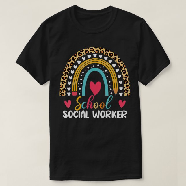 Camiseta Trabalhador Social Escolar Boho Rainbow Leopard Pa (Frente do Design)
