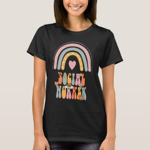 Camiseta Trabalhador Social Groovy Retro Vintage Arco-íris 