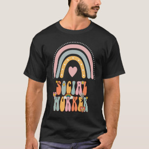 Camiseta Trabalhador Social Groovy Retro Vintage Arco-íris