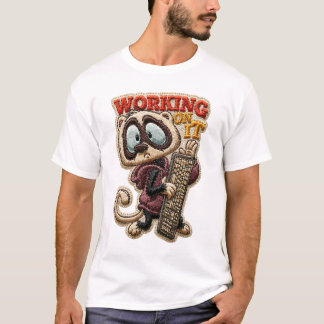 Camiseta Trabalhando Nisso Guaxinim Engraçado Teclado Borda