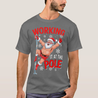 Camiseta Trabalhando No Poste Santa Dançando Piada Suja