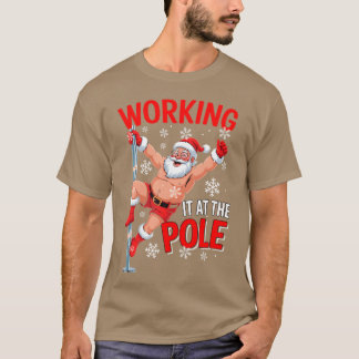 Camiseta Trabalhando No Poste Santa Dançando Piada Suja - m