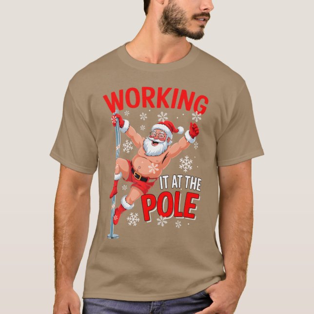 Camiseta Trabalhando No Poste Santa Dançando Piada Suja - m (Frente)