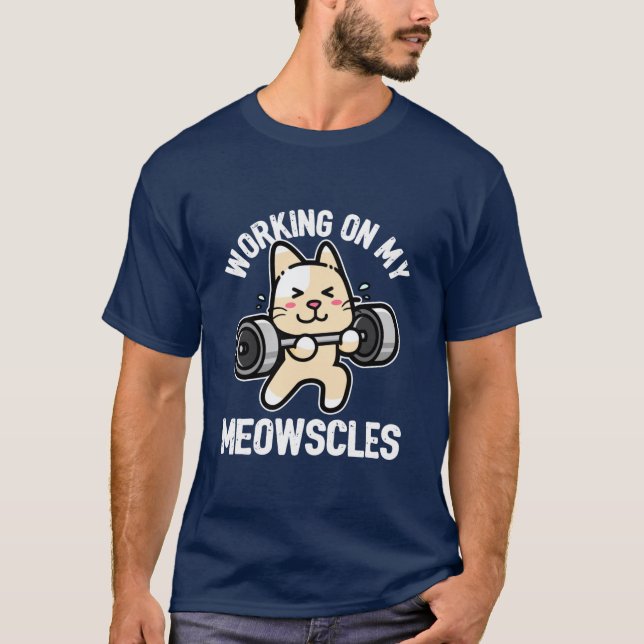 Camiseta Trabalhando nos meus Meowscles Funny Cat Gym Worko (Frente)