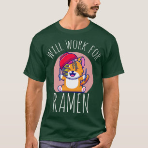 Camiseta Trabalhará Para Ramen Cat Anime Kawaii Japonês