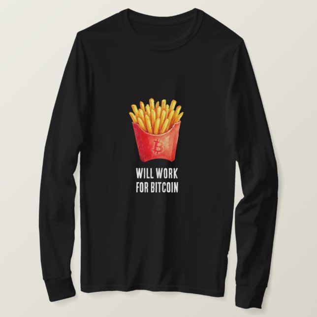 Camiseta Trabalharei por Bitcoin (Preto) (Frente do Design)