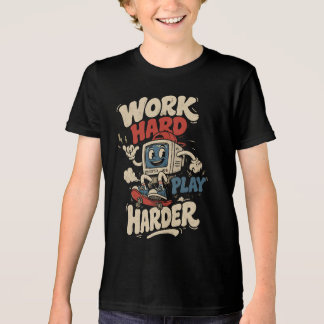 Camiseta Trabalhe Duro Brinque Mais Retro Skater Computador