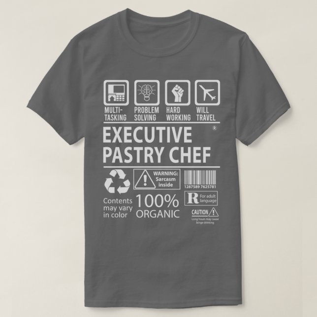 Camiseta Trabalho Certificado de Multitarefa para Chef Exec (Frente do Design)