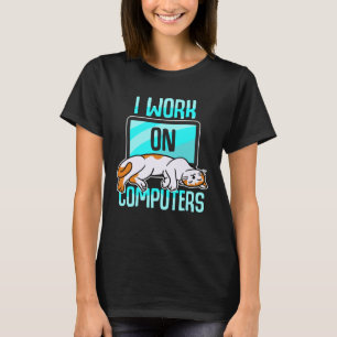 Camiseta Trabalho Com Computadores Gato Gato Gato Mãe Pai P