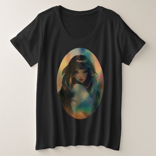 Camiseta Trabalho de arte da Anime Girl cercada por Rainbow (Frente do Design)