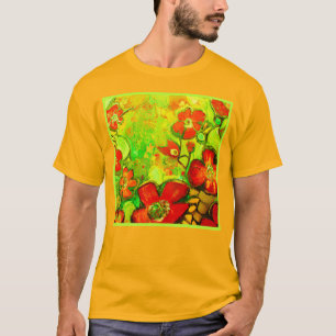 Camiseta Trabalho de arte de Atordoamento e Flores Colorida