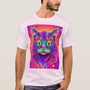 Camiseta Trabalho de arte de Cabeça de Gato Colorida